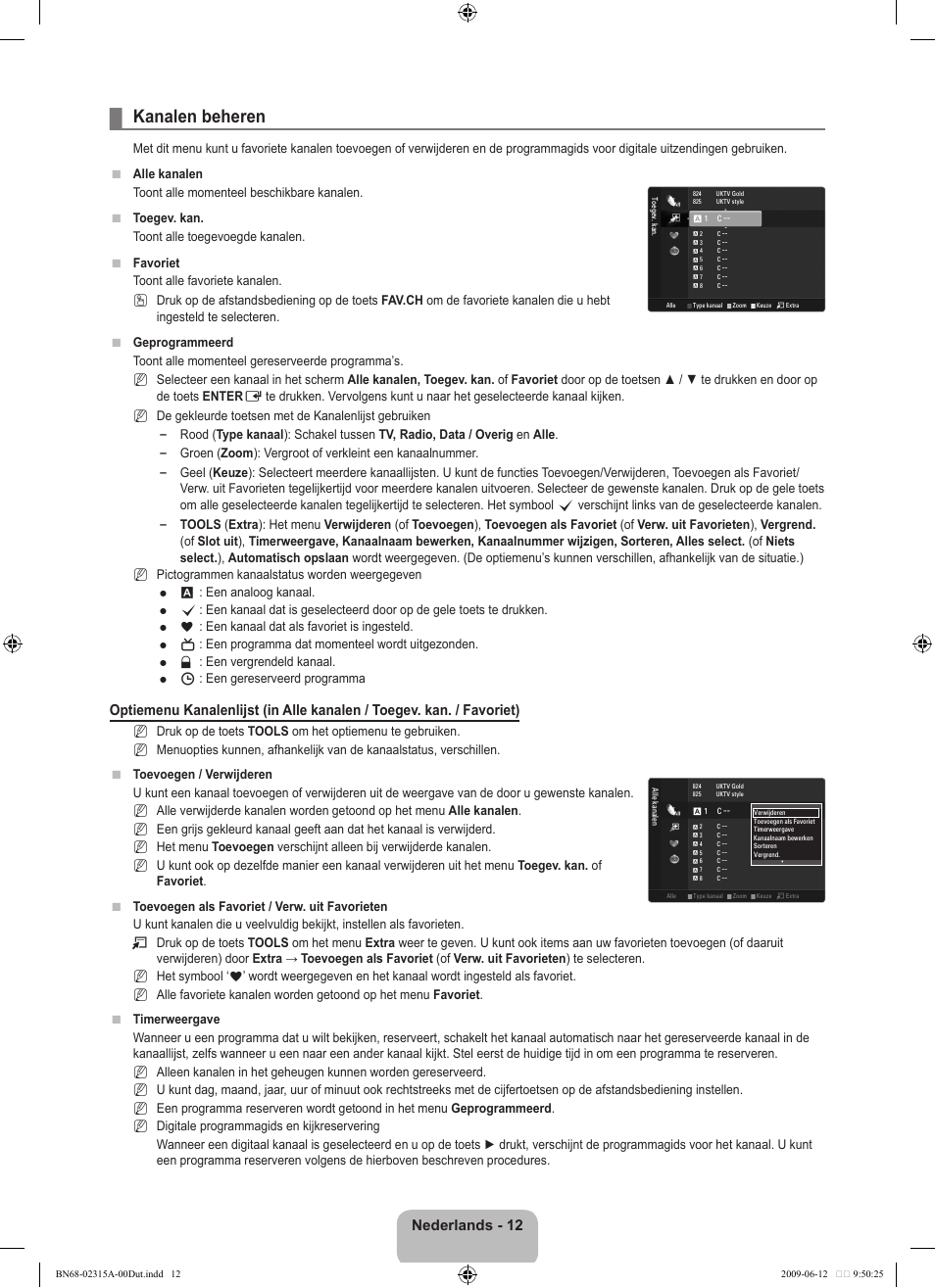 Kanalen beheren, Nederlands - 12 | Samsung LE32B553M3W User Manual | Page 152 / 422