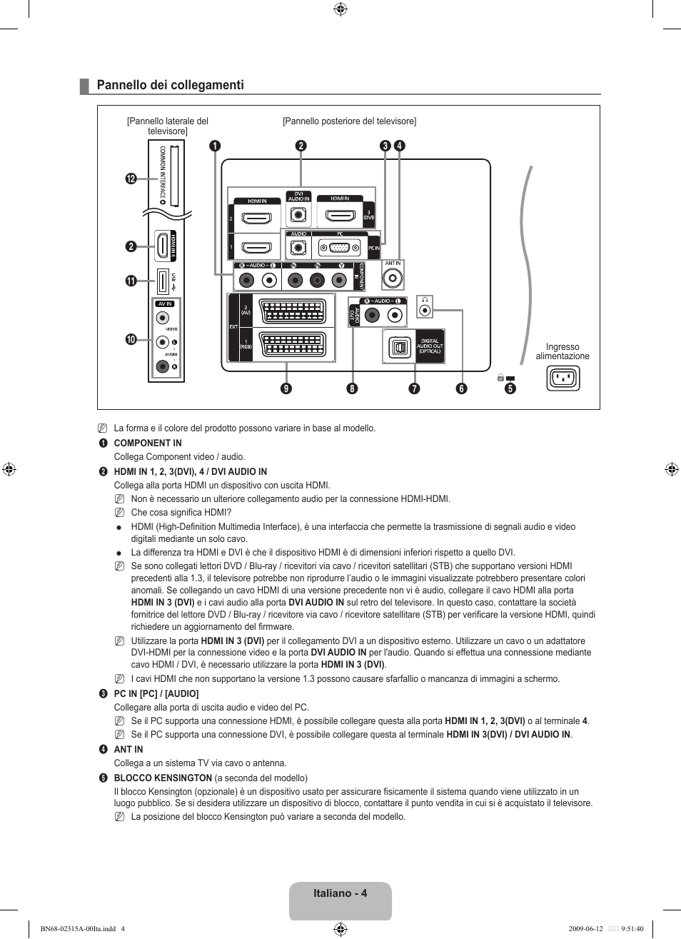 Pannello dei collegamenti | Samsung LE32B553M3W User Manual | Page 190 / 422