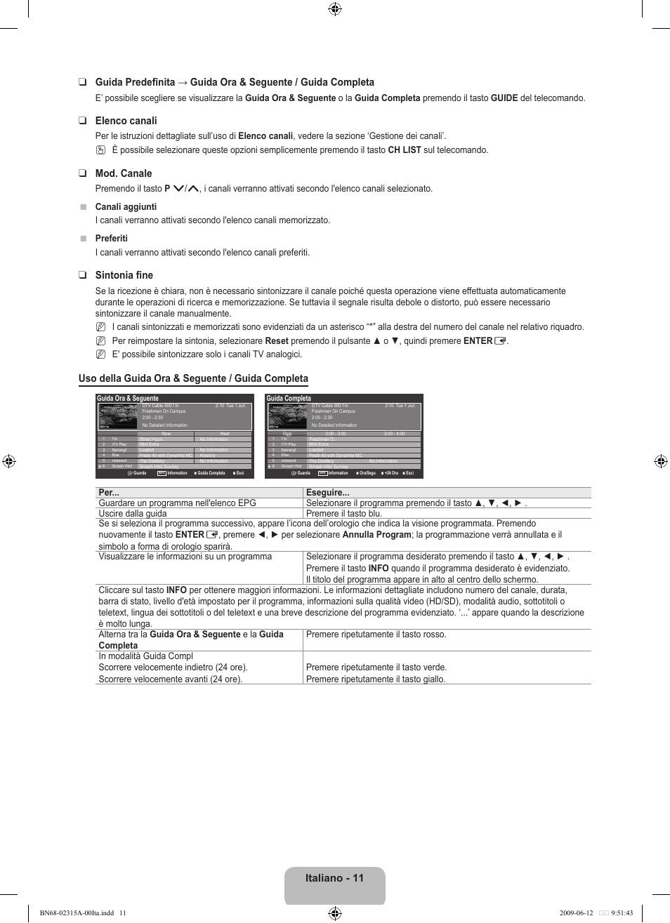 Elenco canali, Mod. canale, Sintonia fine | Uso della guida ora & seguente / guida completa | Samsung LE32B553M3W User Manual | Page 197 / 422