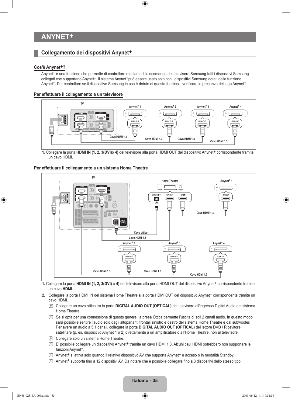 Anynet, Collegamento dei dispositivi anynet | Samsung LE32B553M3W User Manual | Page 221 / 422