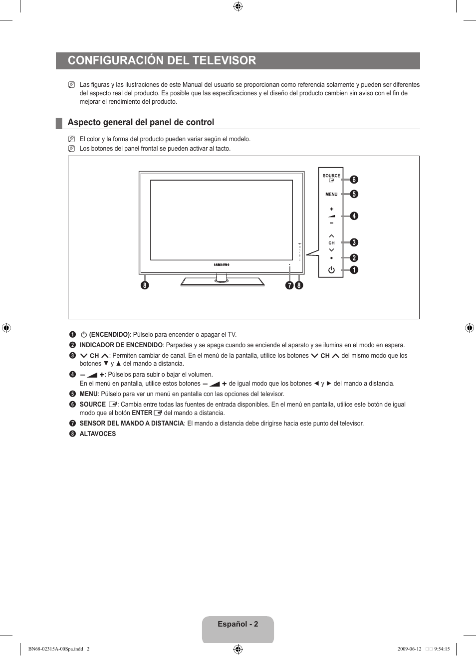 Configuración del televisor, Aspecto general del panel de control | Samsung LE32B553M3W User Manual | Page 234 / 422