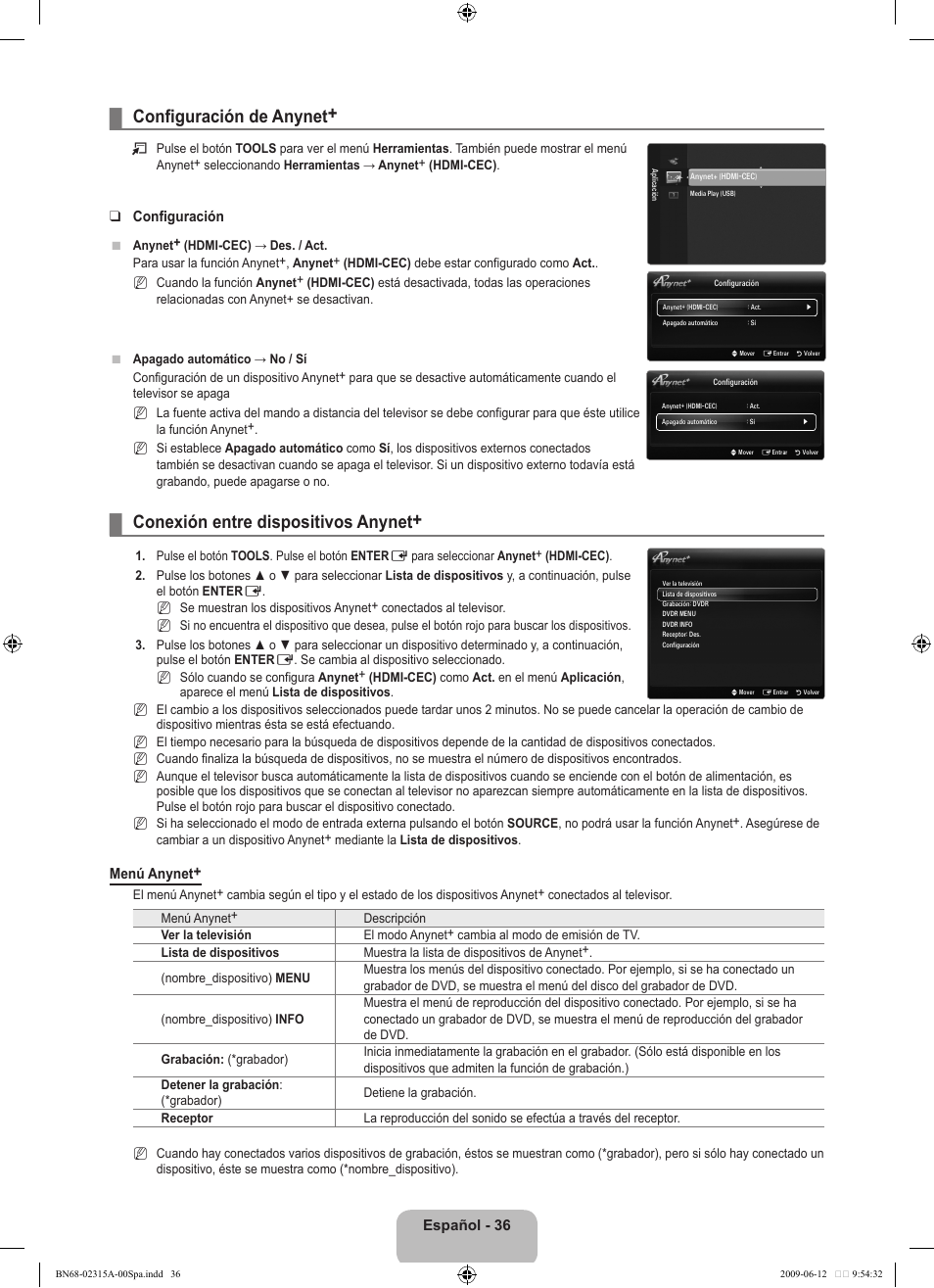 Configuración de anynet, Conexión entre dispositivos anynet | Samsung LE32B553M3W User Manual | Page 268 / 422