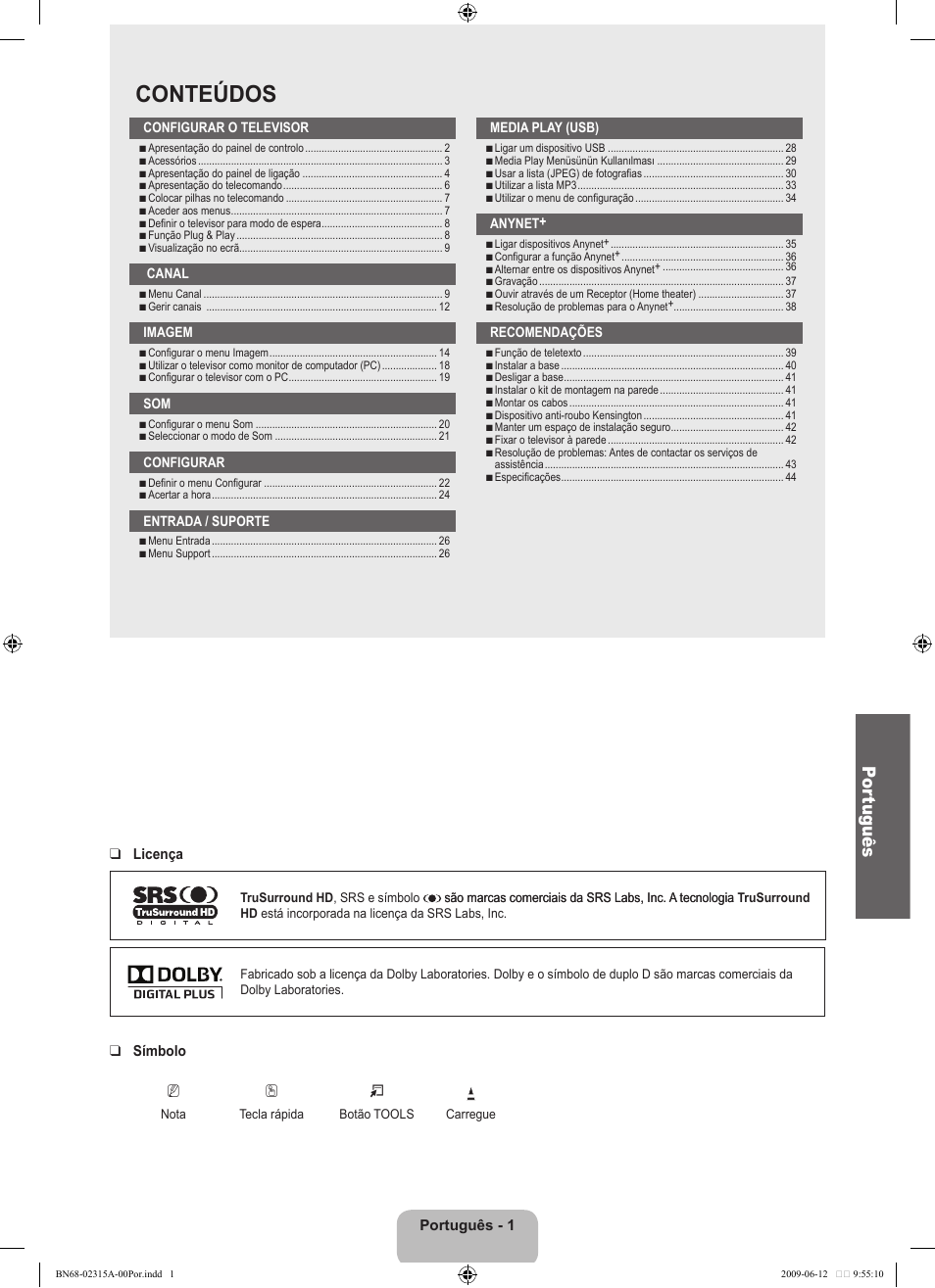 Conteúdos, Por tuguês | Samsung LE32B553M3W User Manual | Page 279 / 422