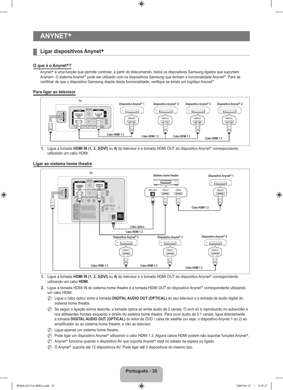 Anynet, Ligar dispositivos anynet | Samsung LE32B553M3W User Manual | Page 313 / 422