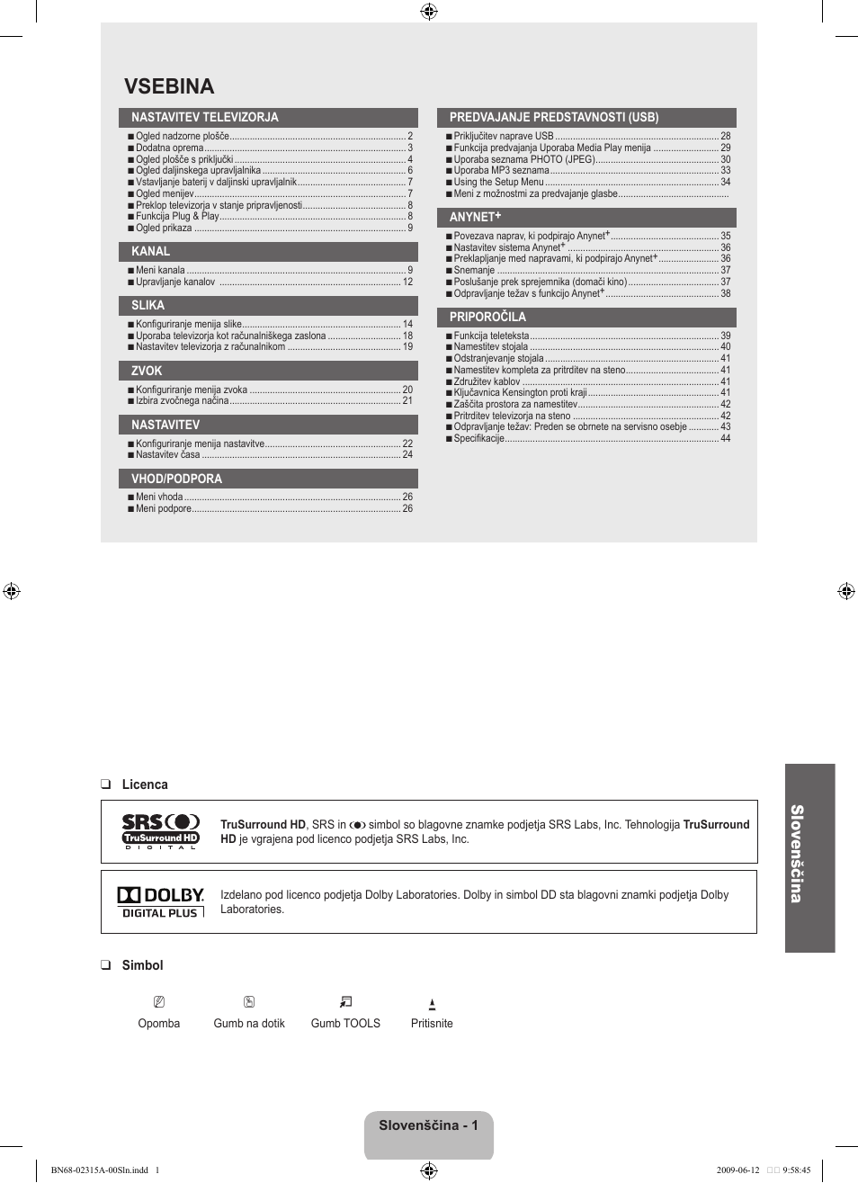 Vsebina, Slo venščina | Samsung LE32B553M3W User Manual | Page 325 / 422