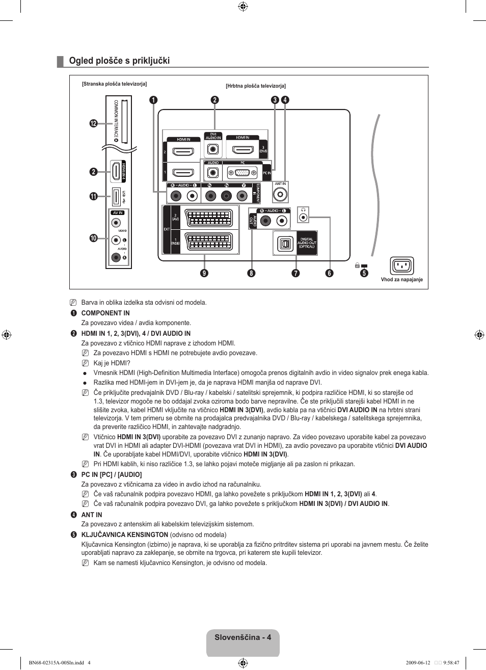 Ogled plošče s priključki | Samsung LE32B553M3W User Manual | Page 328 / 422