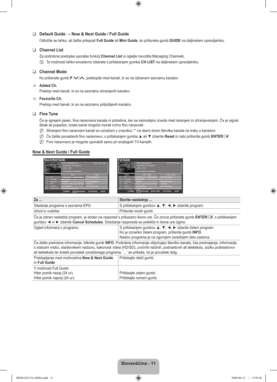 Channel list, Channel mode, Fine tune | Now & next guide / full guide, N n n | Samsung LE32B553M3W User Manual | Page 335 / 422