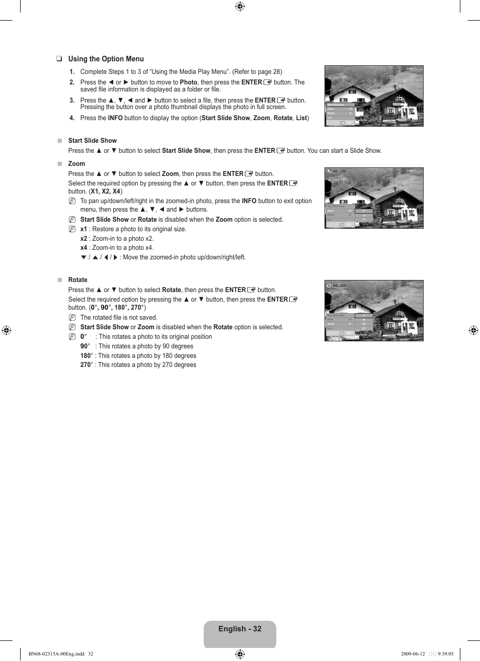 English - 32 using the option menu | Samsung LE32B553M3W User Manual | Page 34 / 422