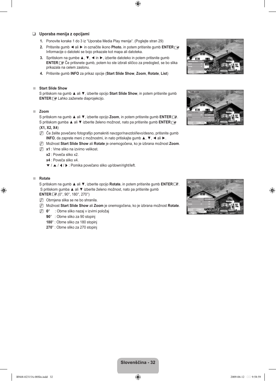 Slovenščina -  uporaba menija z opcijami | Samsung LE32B553M3W User Manual | Page 356 / 422