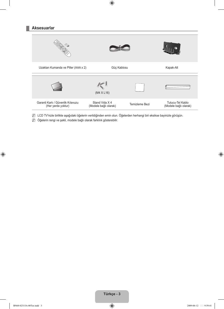 Aksesuarlar | Samsung LE32B553M3W User Manual | Page 373 / 422