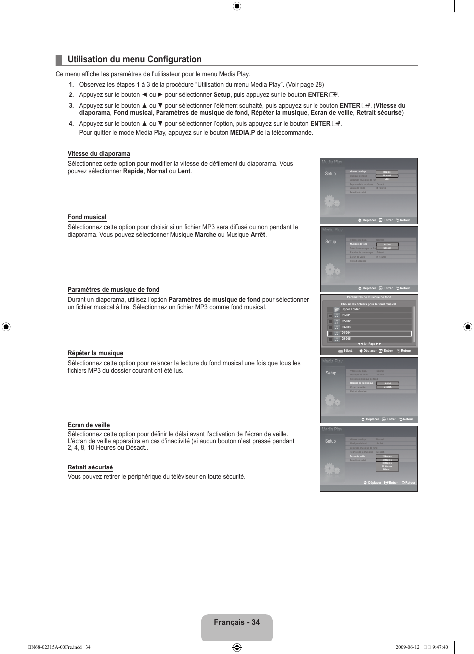 Utilisation du menu configuration, Français - 34 | Samsung LE32B553M3W User Manual | Page 82 / 422