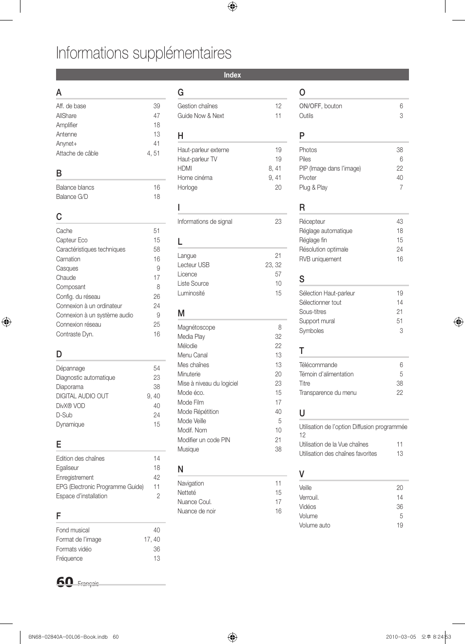 Informations supplémentaires | Samsung UE40C6600UW User Manual | Page 120 / 362