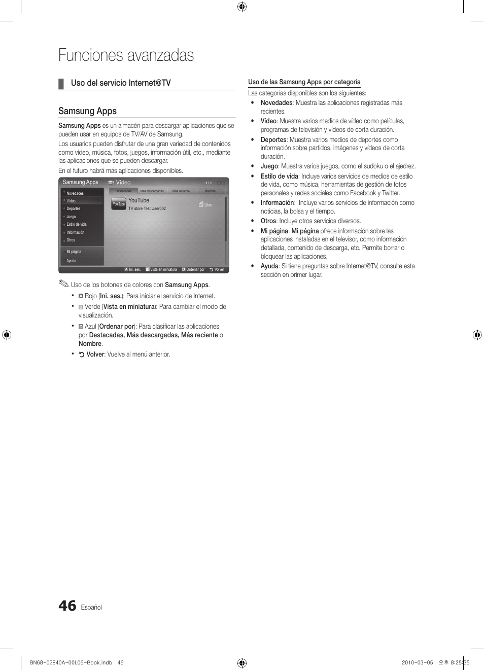 Funciones avanzadas, Samsung apps | Samsung UE40C6600UW User Manual | Page 166 / 362
