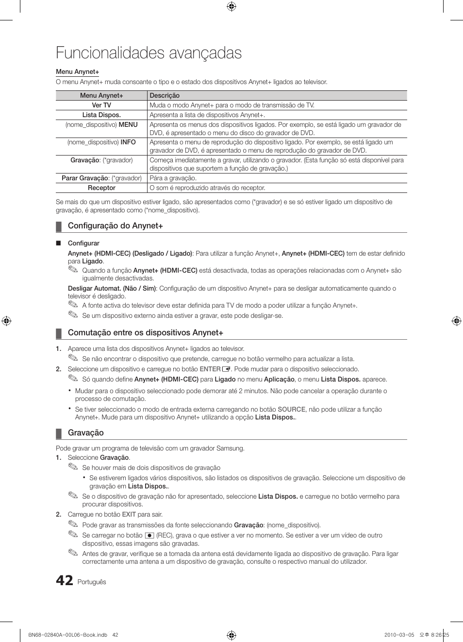 Funcionalidades avançadas | Samsung UE40C6600UW User Manual | Page 222 / 362