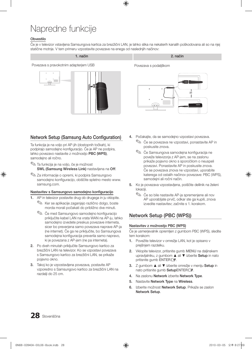 Napredne funkcije | Samsung UE40C6600UW User Manual | Page 268 / 362