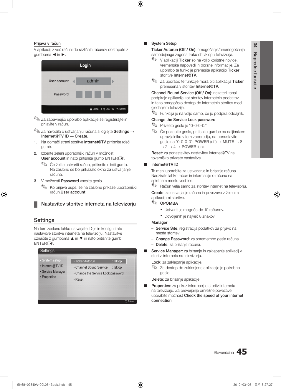 Settings | Samsung UE40C6600UW User Manual | Page 285 / 362