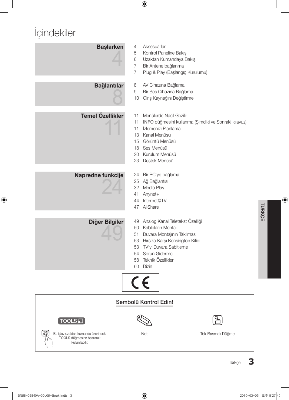 Içindekiler | Samsung UE40C6600UW User Manual | Page 303 / 362