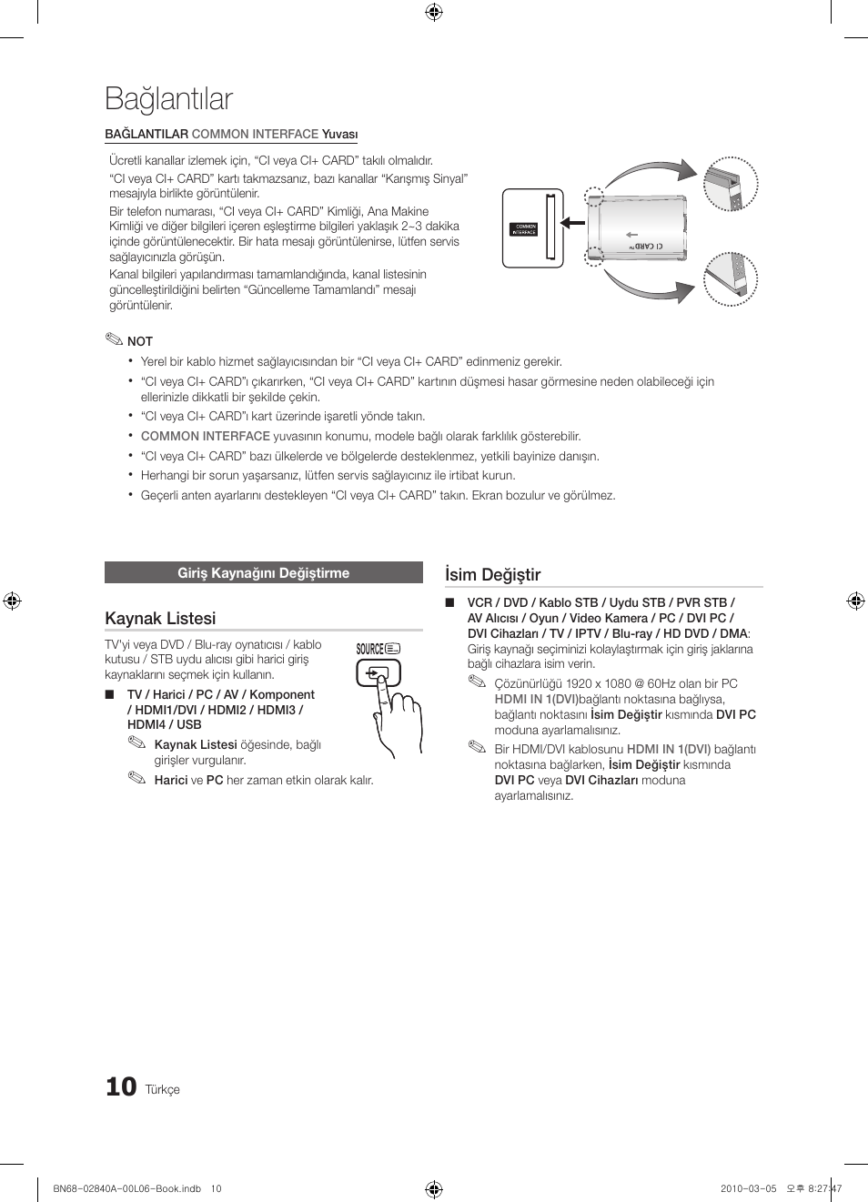 Bağlantılar | Samsung UE40C6600UW User Manual | Page 310 / 362