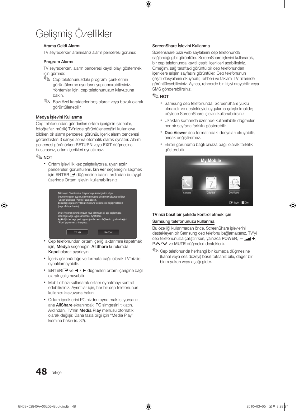 Gelişmiş özellikler | Samsung UE40C6600UW User Manual | Page 348 / 362