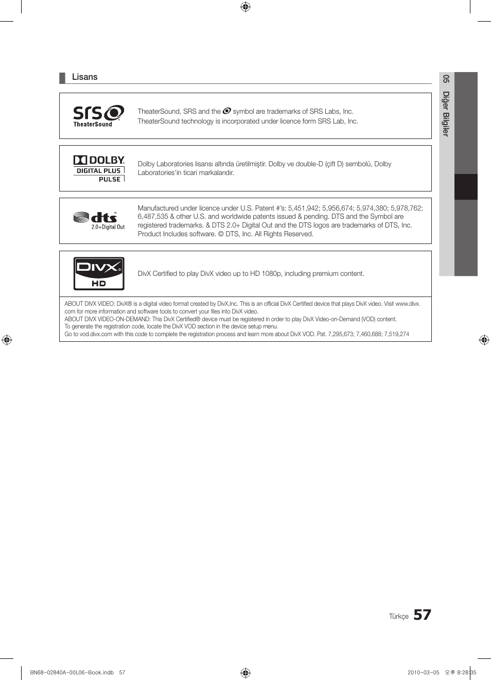 Samsung UE40C6600UW User Manual | Page 357 / 362