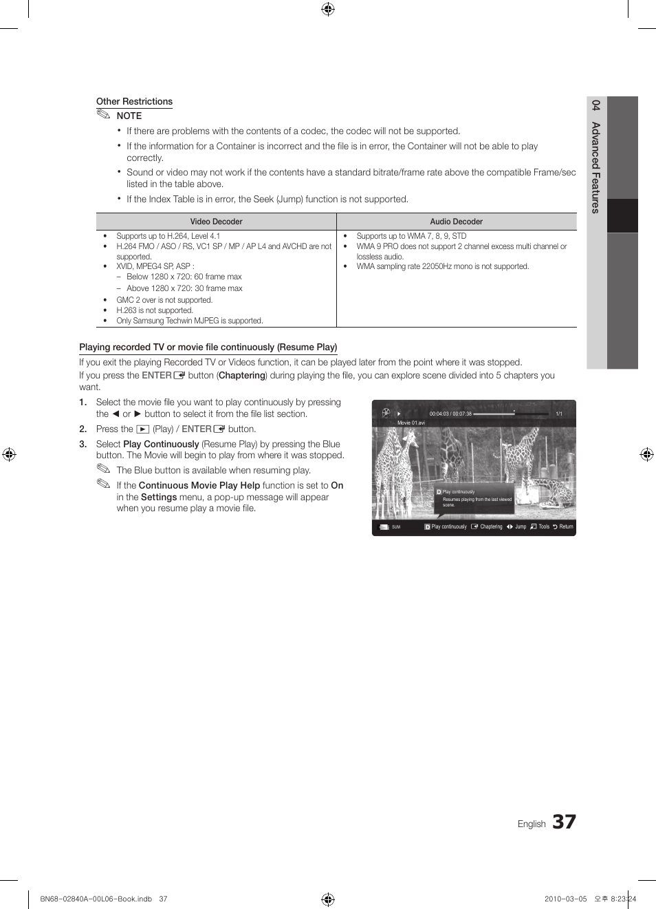 Samsung UE40C6600UW User Manual | Page 37 / 362