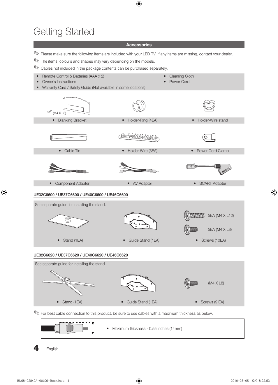 Getting started | Samsung UE40C6600UW User Manual | Page 4 / 362