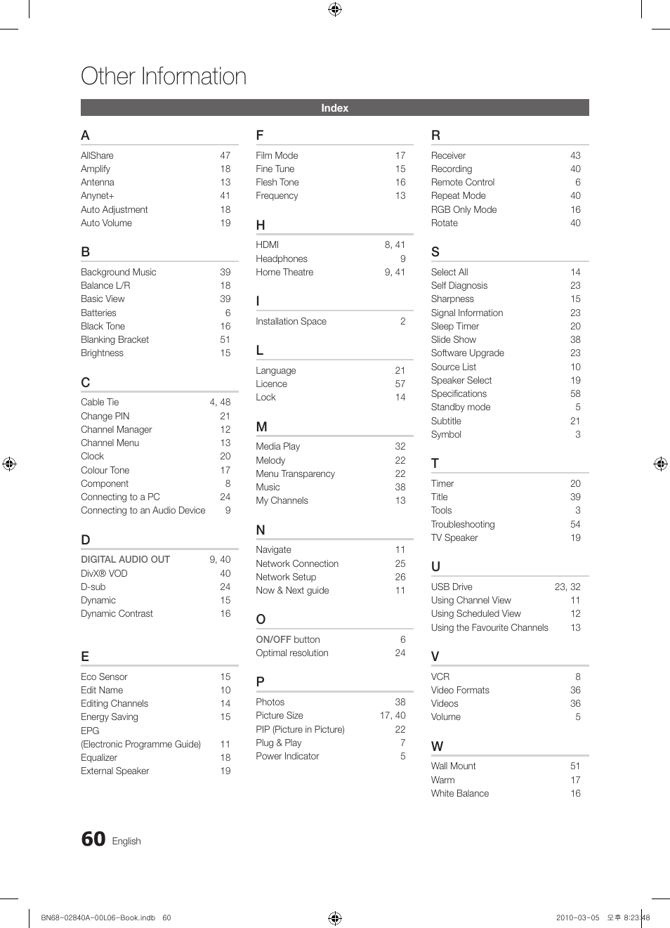 Other information | Samsung UE40C6600UW User Manual | Page 60 / 362
