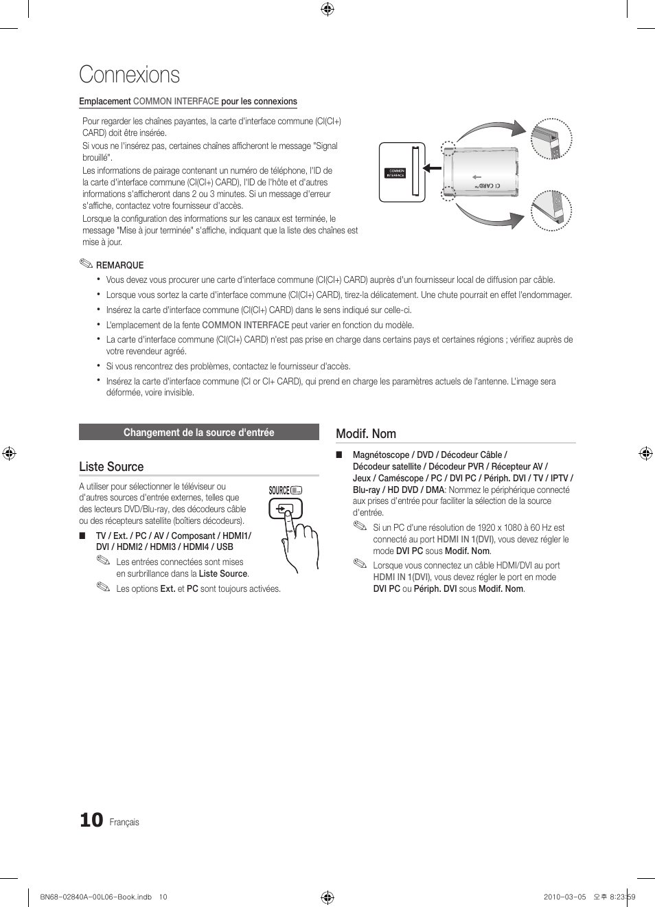 Connexions | Samsung UE40C6600UW User Manual | Page 70 / 362