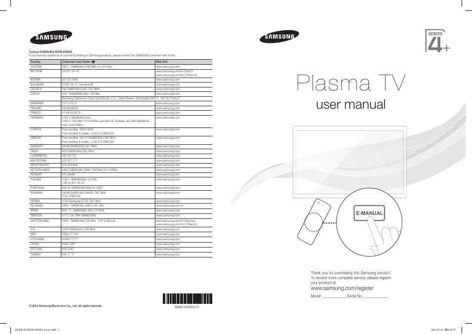 Samsung PS51E490B1W User Manual | 57 pages