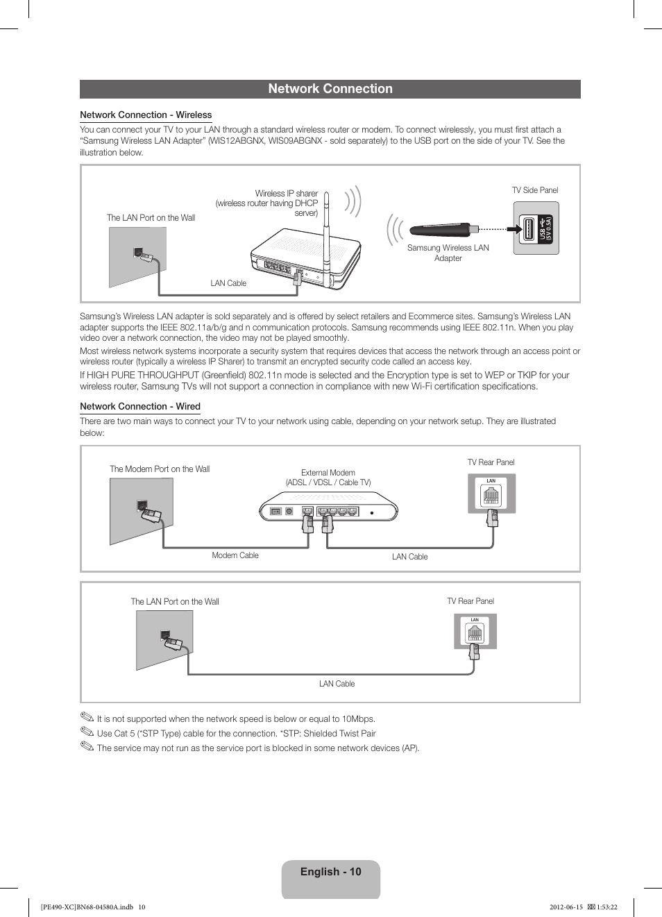 Network connection | Samsung PS51E490B1W User Manual | Page 10 / 57