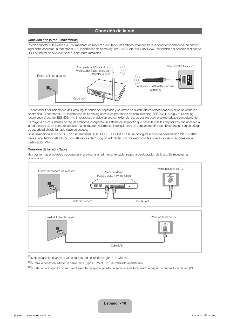 Conexión de la red | Samsung PS51E490B1W User Manual | Page 38 / 57