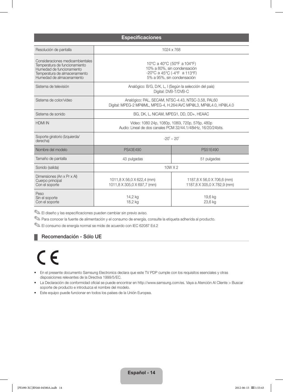 Samsung PS51E490B1W User Manual | Page 42 / 57
