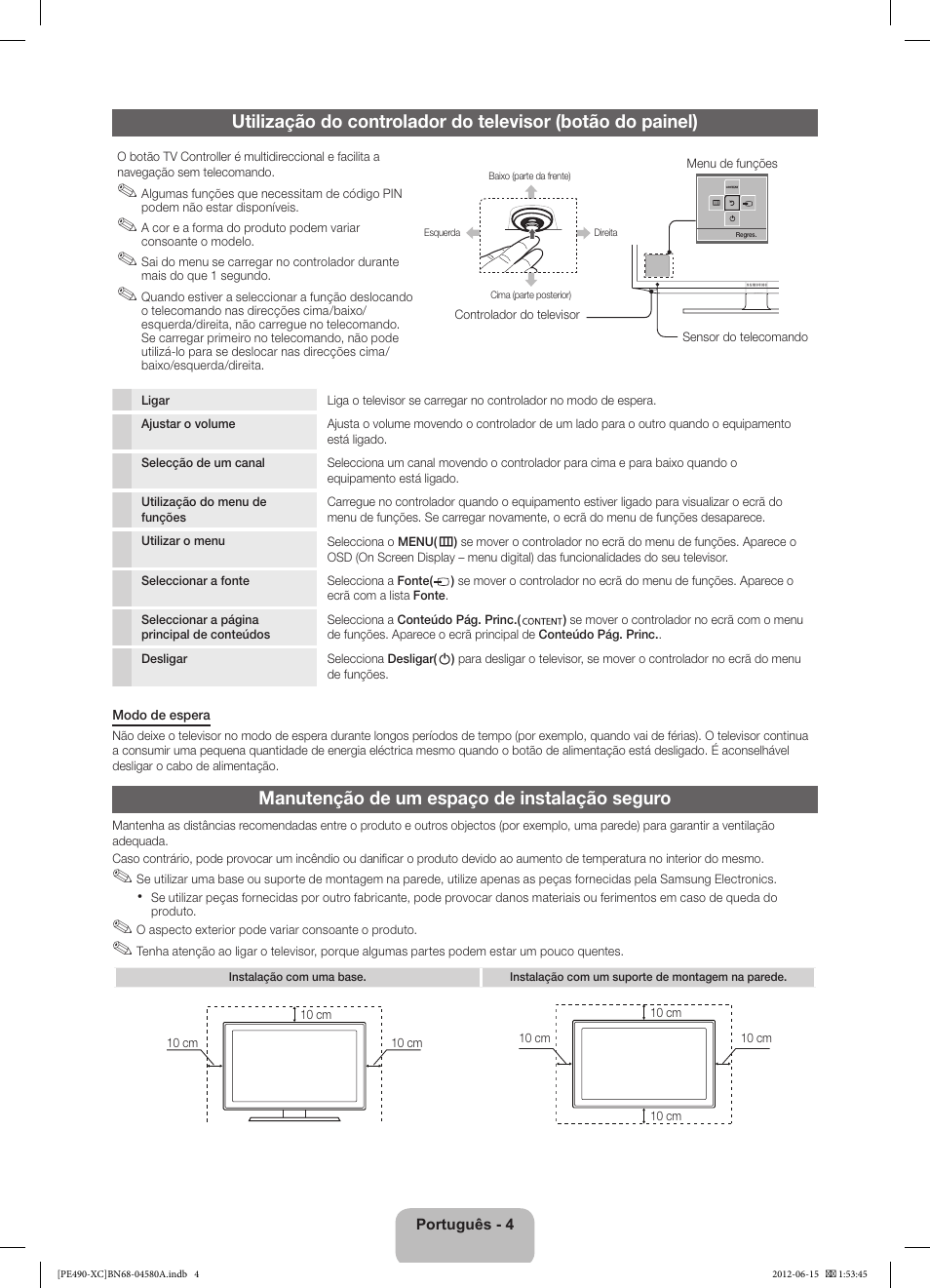 Manutenção de um espaço de instalação seguro | Samsung PS51E490B1W User Manual | Page 46 / 57