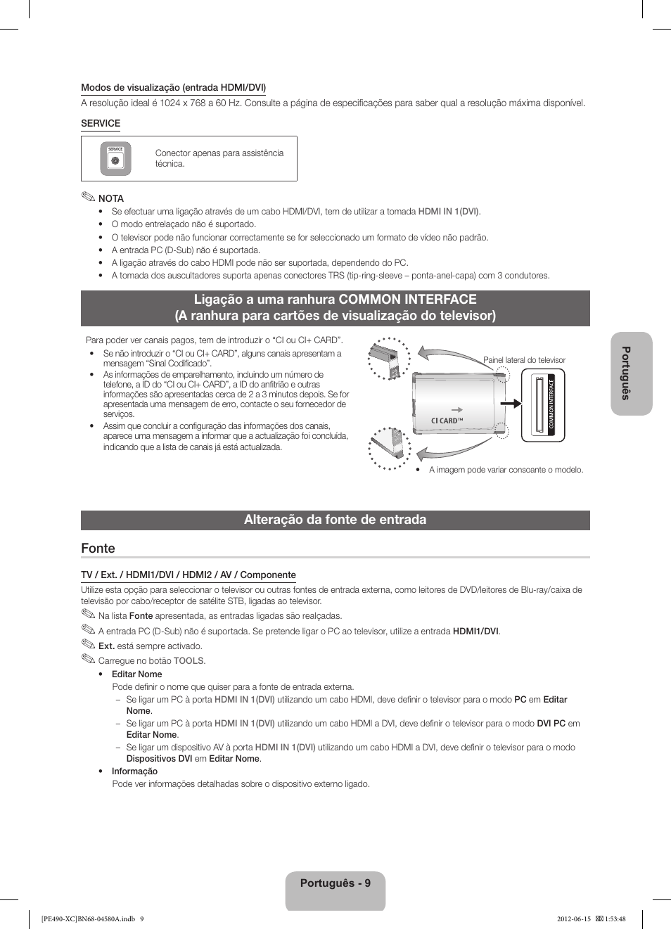 Alteração da fonte de entrada fonte | Samsung PS51E490B1W User Manual | Page 51 / 57