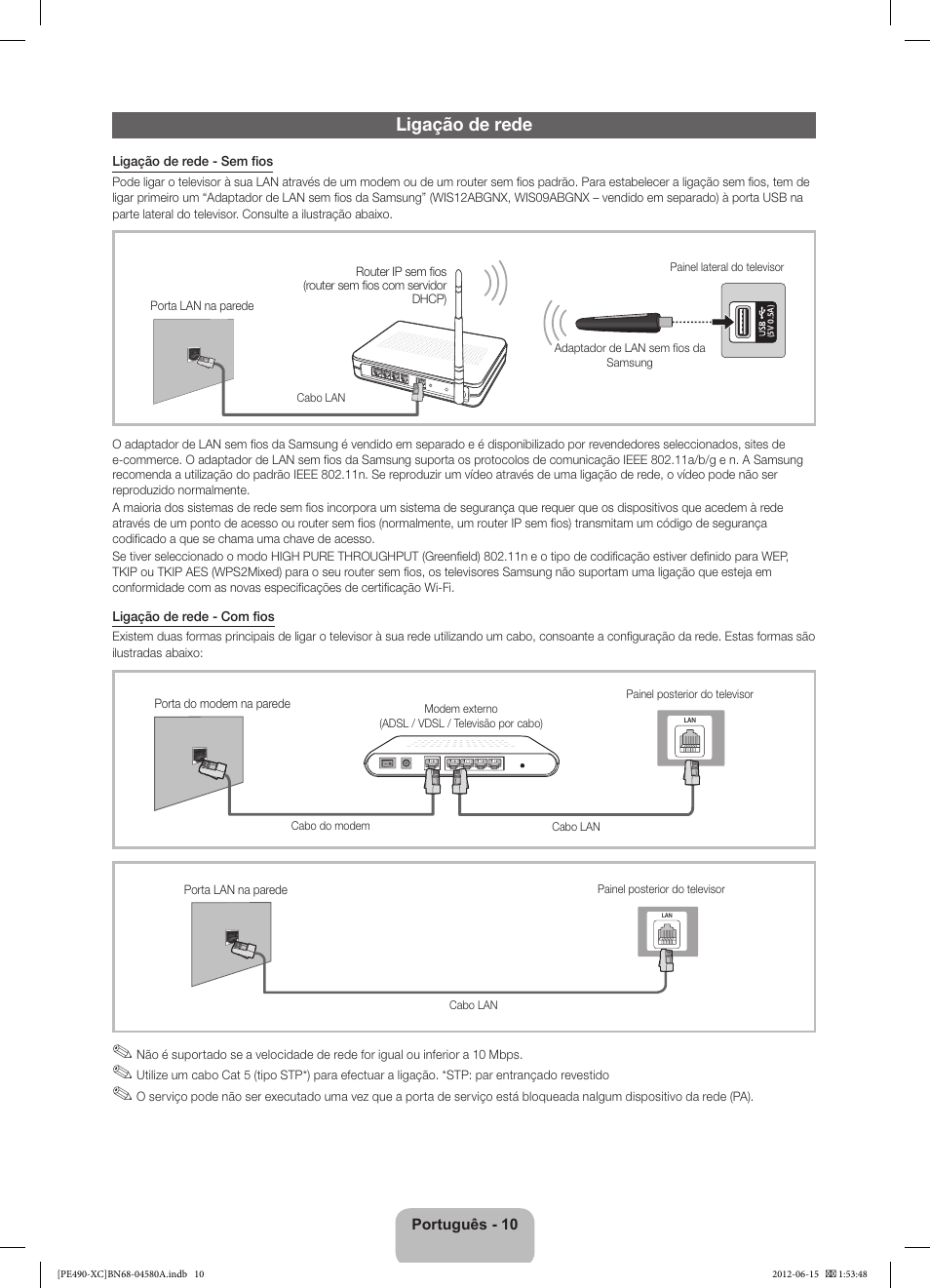 Ligação de rede | Samsung PS51E490B1W User Manual | Page 52 / 57