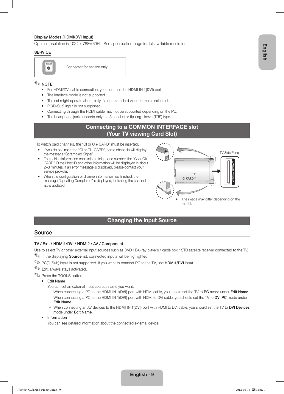 Changing the input source source | Samsung PS51E490B1W User Manual | Page 9 / 57