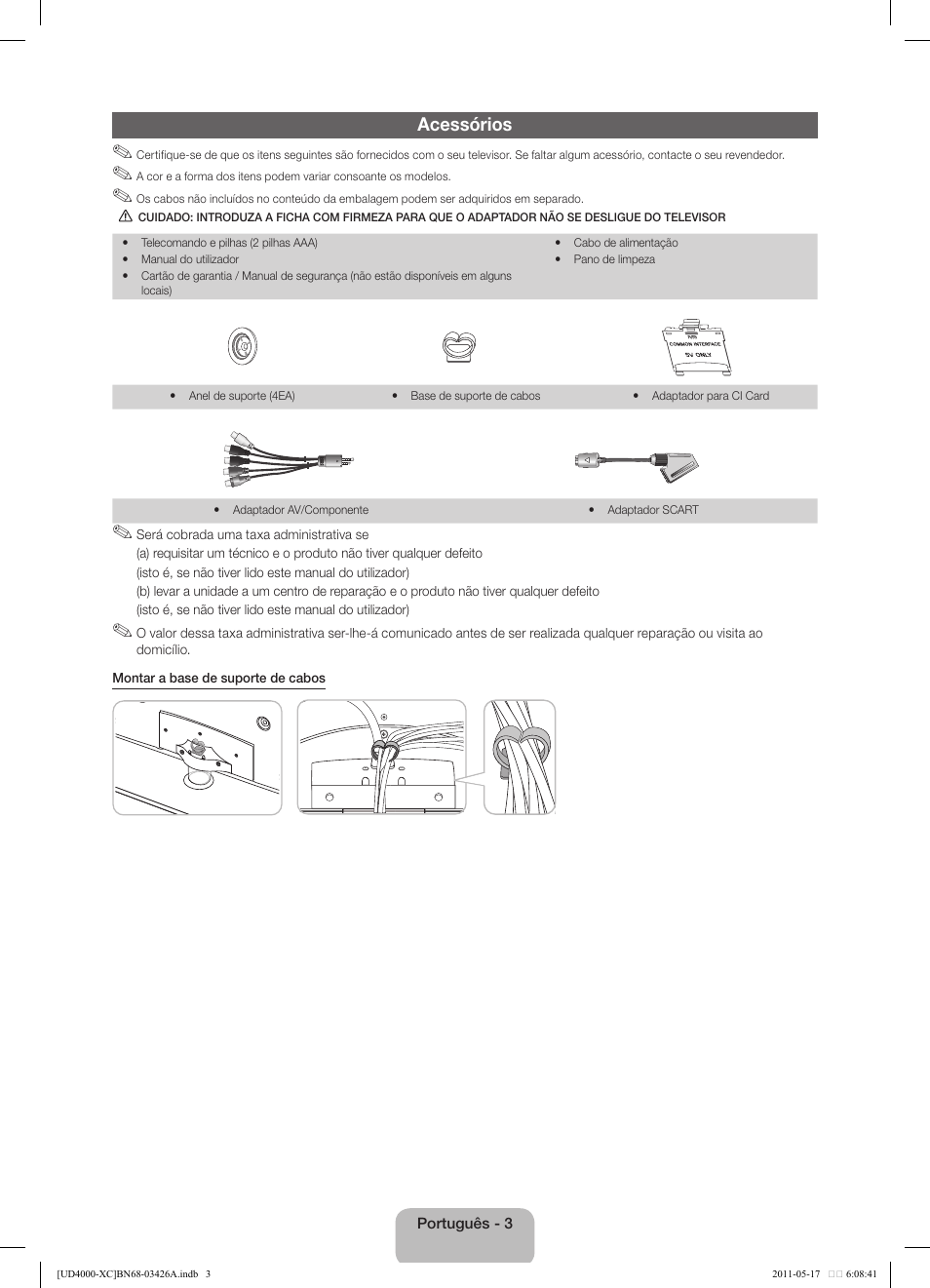 Acessórios | Samsung UE32D4010NW User Manual | Page 51 / 66