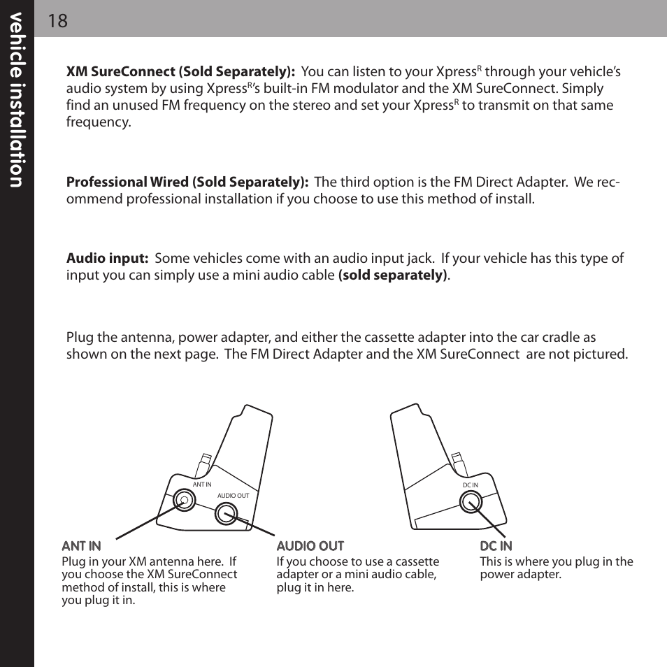 Ve h ic le in s ta lla ti o n 18 | Audiovox XPRESS XMCK-20P User Manual | Page 18 / 62