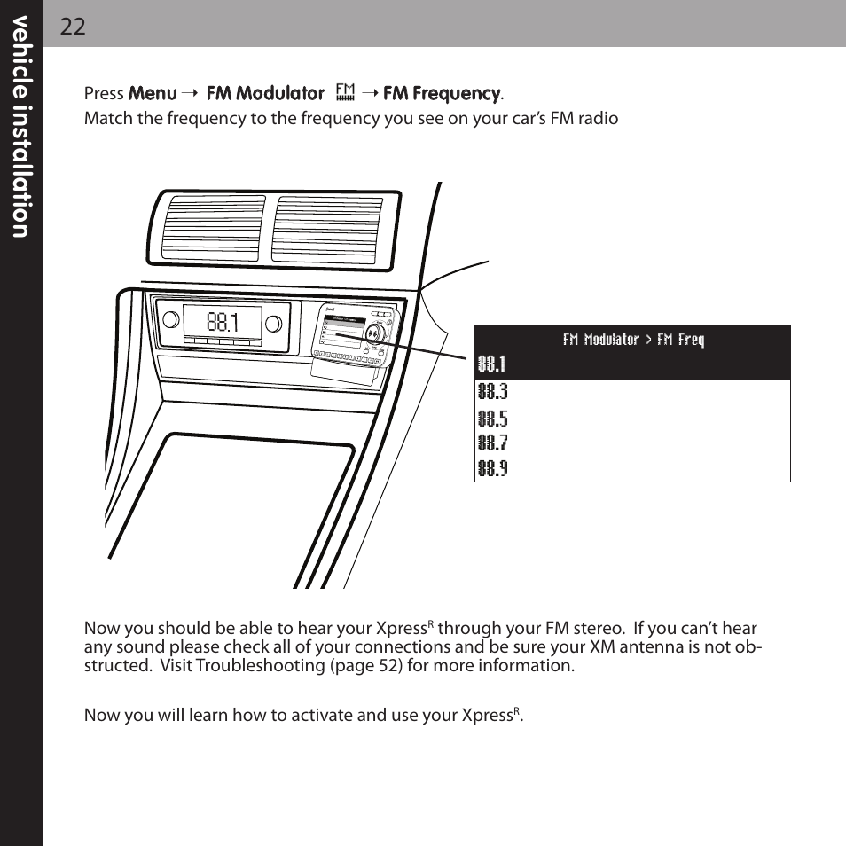 Ve h ic le in s ta lla ti o n 22 | Audiovox XPRESS XMCK-20P User Manual | Page 22 / 62