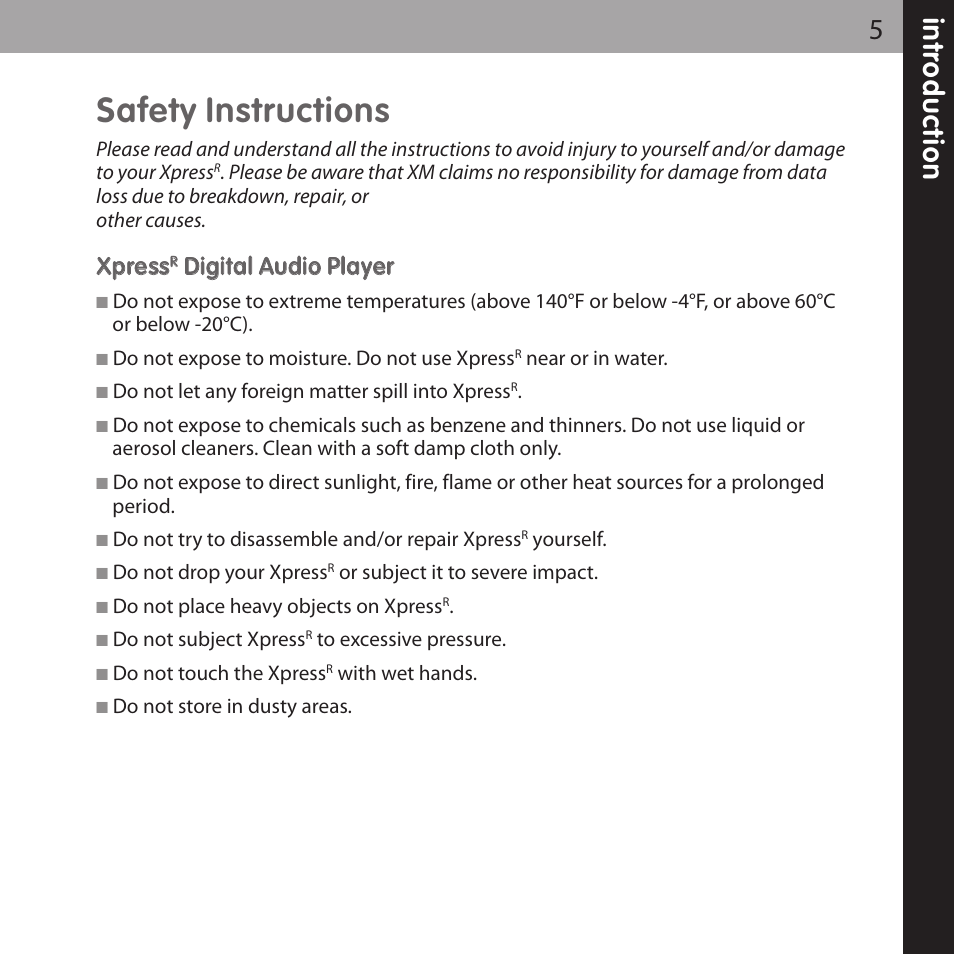 Safety instructions | Audiovox XPRESS XMCK-20P User Manual | Page 5 / 62