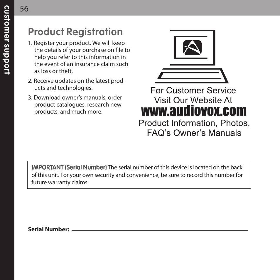 Product registration | Audiovox XPRESS XMCK-20P User Manual | Page 56 / 62