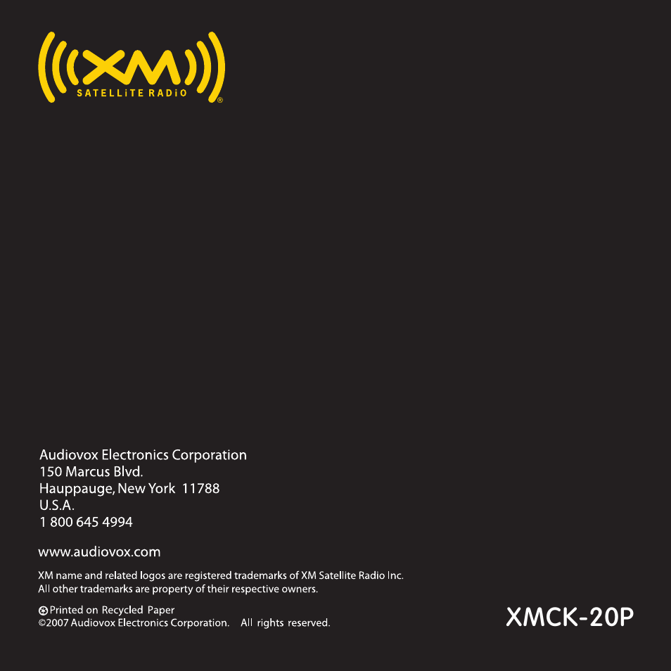 Audiovox XPRESS XMCK-20P User Manual | Page 62 / 62