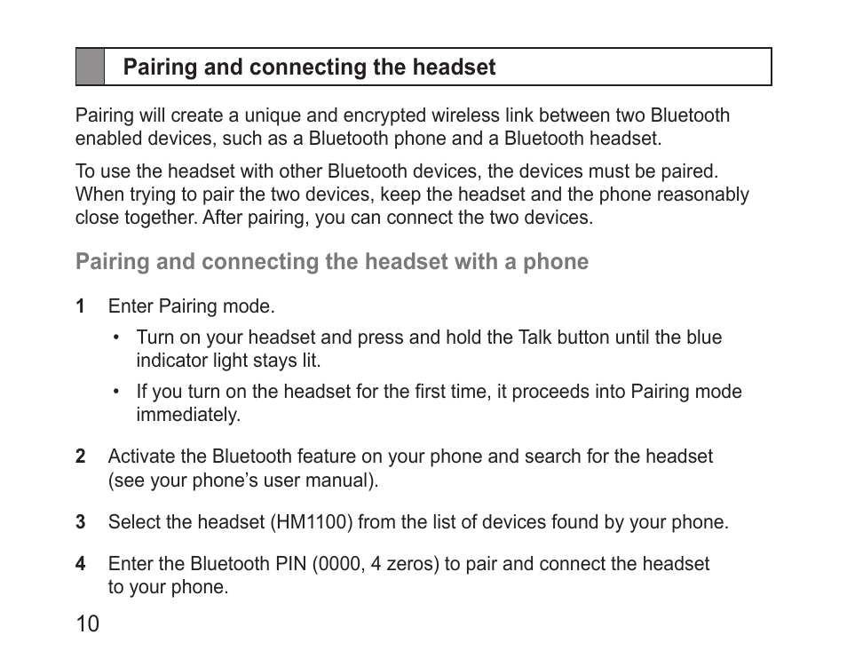 Pairing and connecting the headset | Samsung BHM1100 User Manual | Page 12 / 75