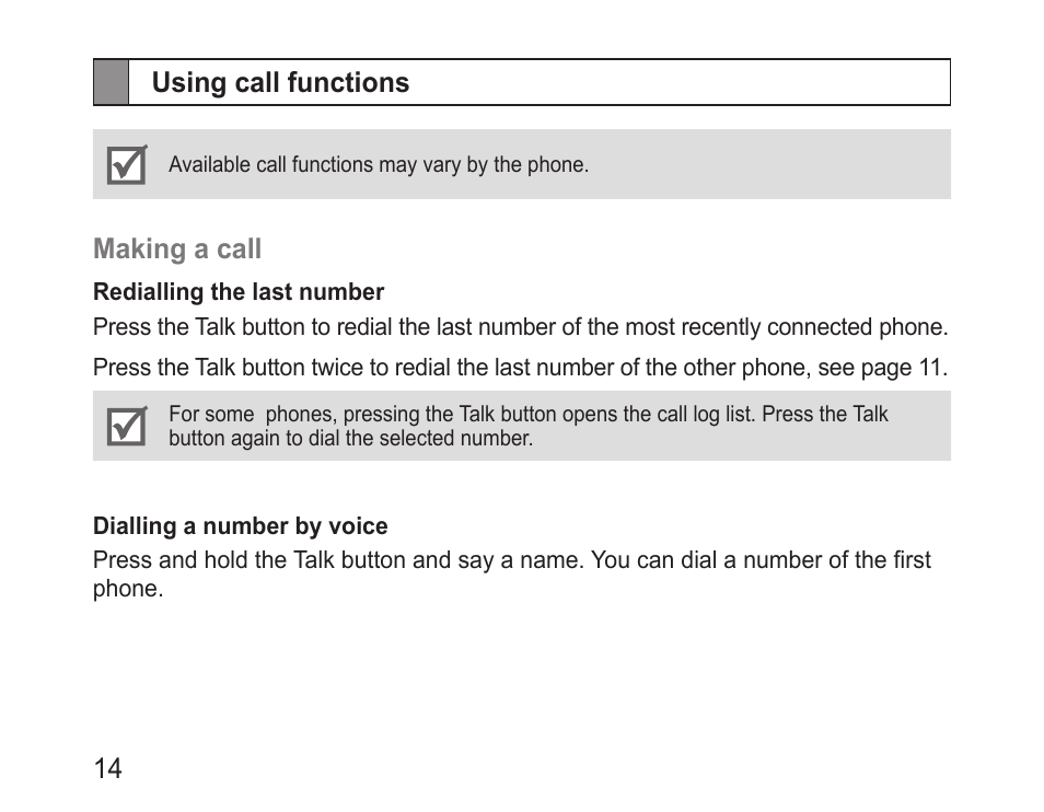 Using call functions | Samsung BHM1100 User Manual | Page 16 / 75