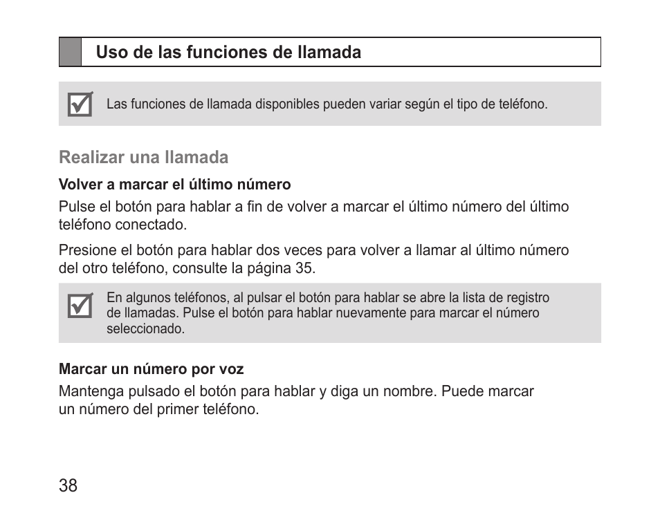 Uso de las funciones de llamada | Samsung BHM1100 User Manual | Page 40 / 75