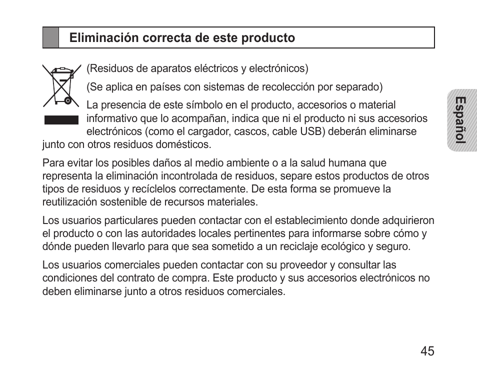 Eliminación correcta de este producto | Samsung BHM1100 User Manual | Page 47 / 75