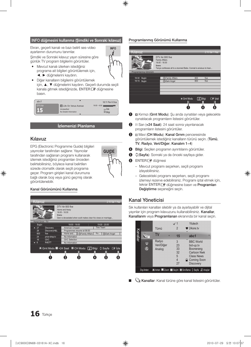 Kılavuz, Kanal yöneticisi, Guide | Izlemenizi planlama, Kanallar | Samsung UE46C9000ZW User Manual | Page 336 / 386