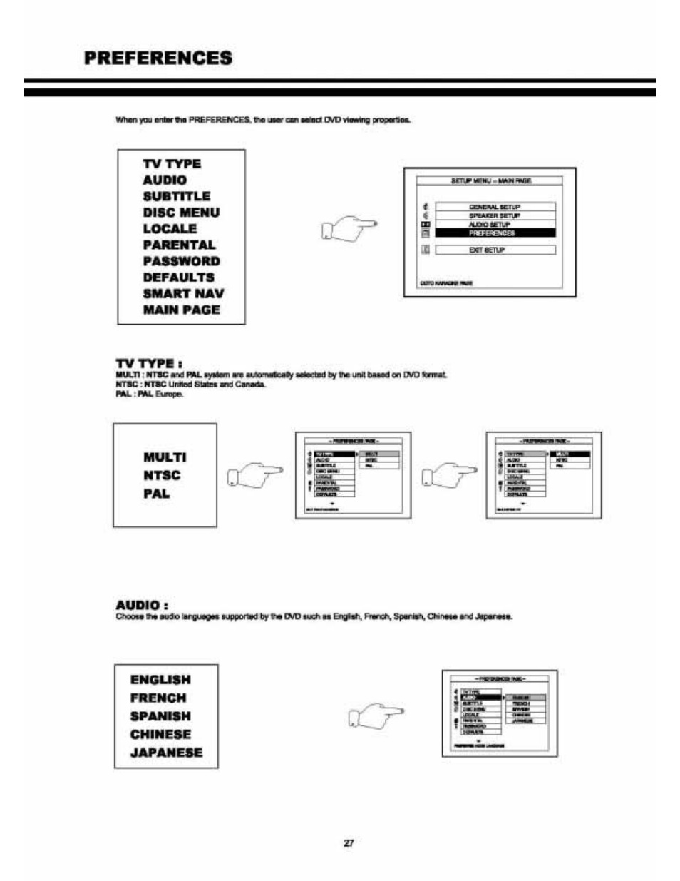 Preferences | Audiovox VE 1510DV User Manual | Page 26 / 60