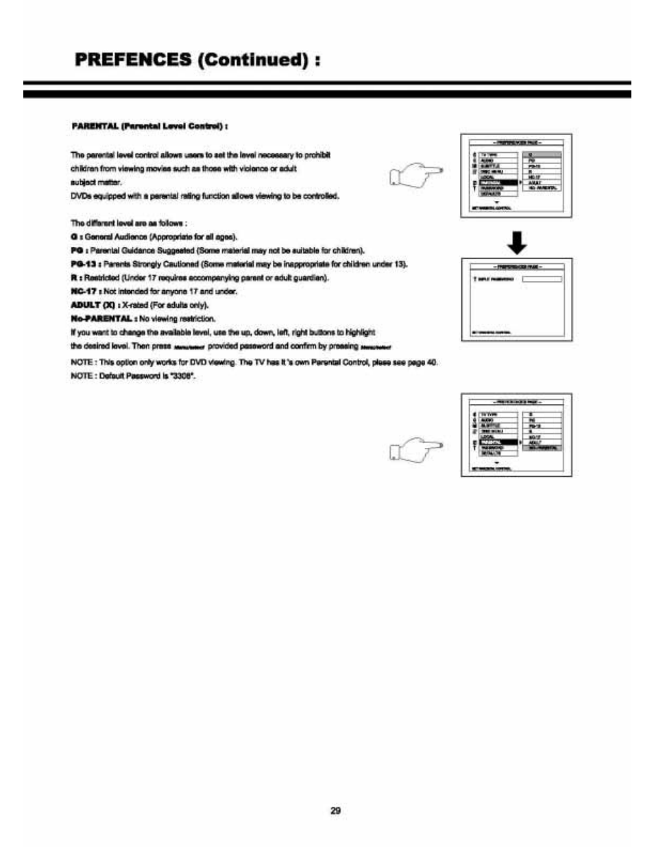 Prefences (continued) | Audiovox VE 1510DV User Manual | Page 28 / 60