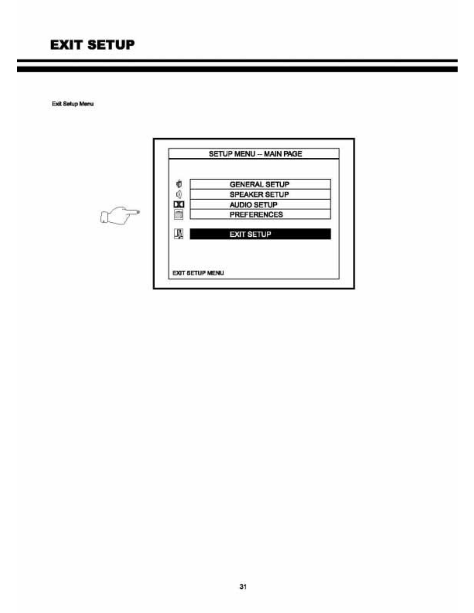Exit setup | Audiovox VE 1510DV User Manual | Page 30 / 60